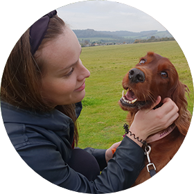 A picture of Davina with a red setter.